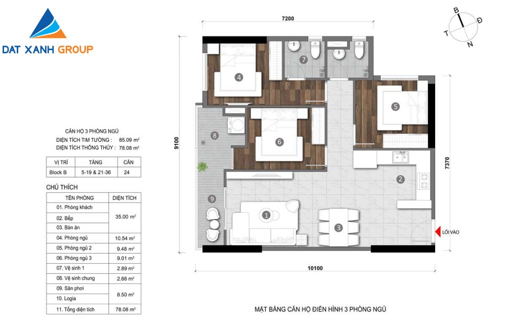 Thiết kế mẫu căn hộ 3 phòng ngủ